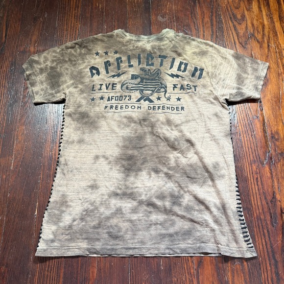 Affliction Shirt Mens Large Brown Graphic Skull Live Fast Distressed Tee - Picture 2 of 11